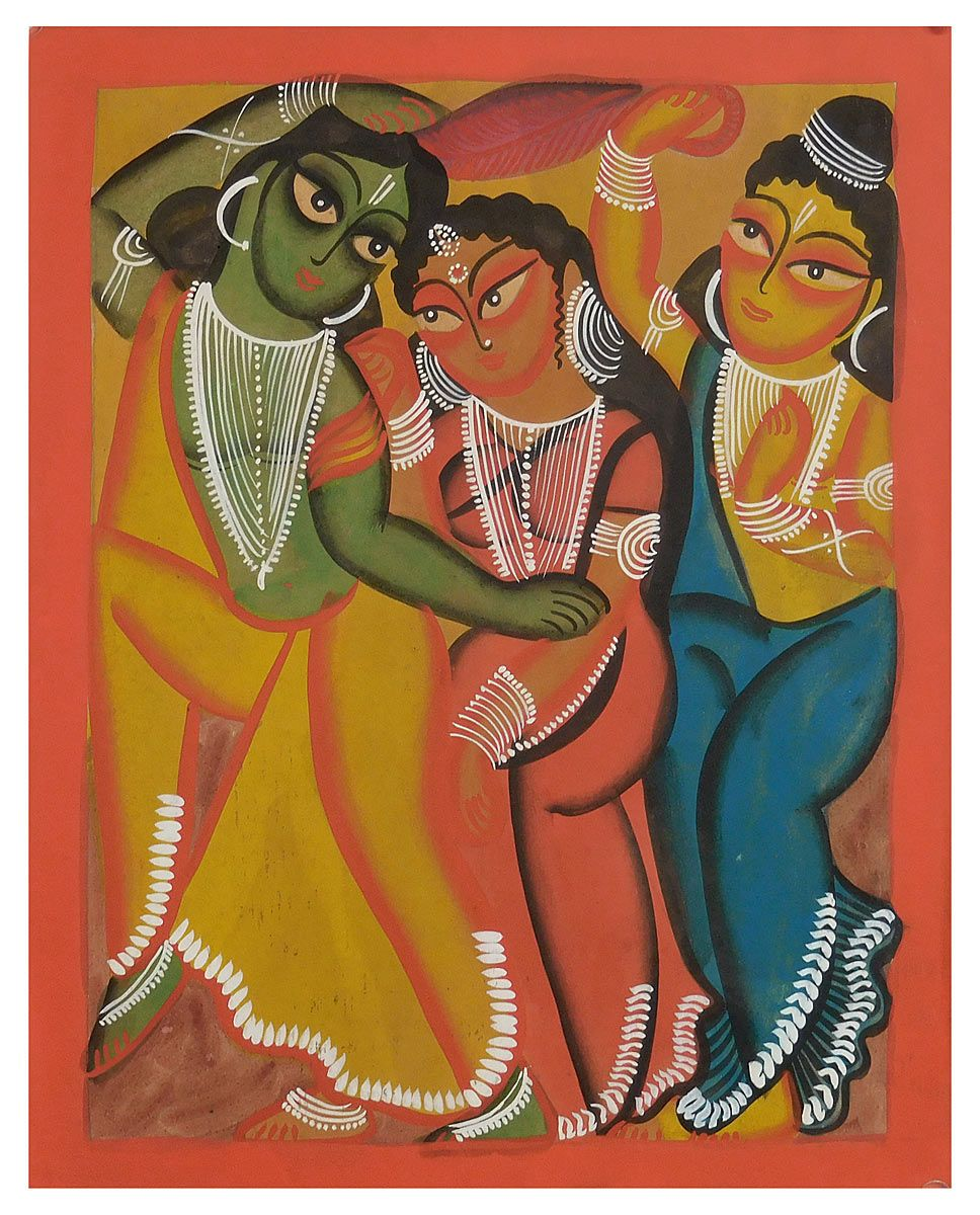 Three Women Kalighat Painting